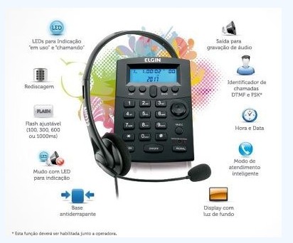 Telefone Elgin Headset com Identificador Preto HST 8000
