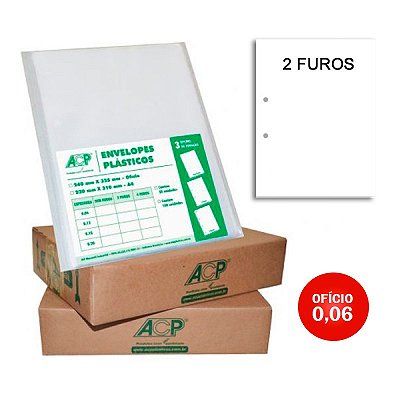 Envelope Plástico ACP 0,06 Fino Oficio 2 Furos CX C/1000 UN