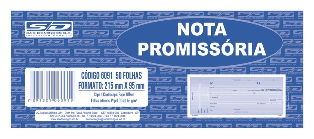 Impresso Nota Promissória 6091-3 São Domingos BL C/50 FL