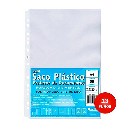 Envelope Plástico Chies A-4 13 Furos Tarja Branca 1360-1 PCT C/50 UN