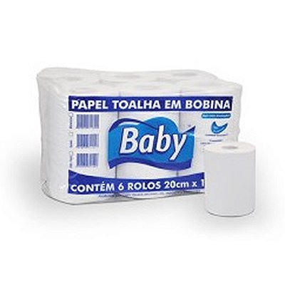 Papel Toalha Bobina Branco Baby 20x100 Fardo 6 UN
