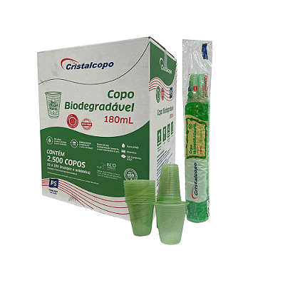 Copo Água 180 ml Biodegradável Transparente Verde Cristalcopo 2500 UN