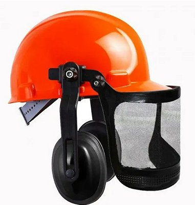 Kit Roçador Capacete com Abafador de Ruídos e Protetor Telado