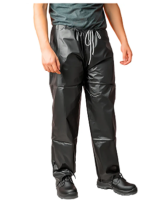 Calça de Chuva em PVC Preta Maicol Com Ajuste de Cordão - CA 37356