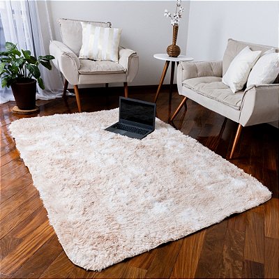 Tapete Felpudo Bege Mesclado Antiderrapante para Sala e Quarto – 1,00 x 1,40 m