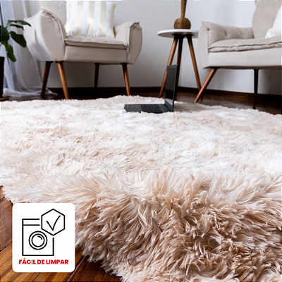 Tapete Felpudo Bege Mesclado Antiderrapante para Sala e Quarto – 2,00 x 2,40 m