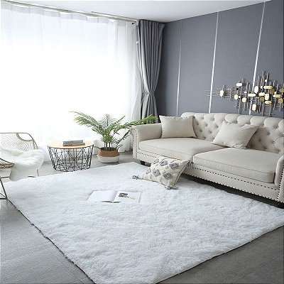 Tapete Felpudo Branco Antiderrapante para Sala e Quarto – 2,00 x 3,00 m
