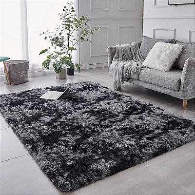 Tapete Felpudo Preto Mesclado Antiderrapante para Sala e Quarto – 2,00 x 3,00 m