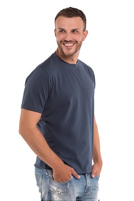 Camiseta masculina clássica de manga curta azul marinho - Algodão Egípcio