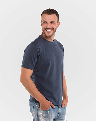 Camiseta Masculina Clássica de Manga Curta Algodão Egípcio - Azul Marinho