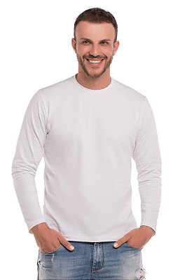 Camiseta masculina de manga longa branca - Algodão Egípcio