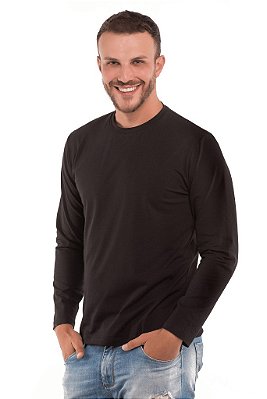 Camiseta masculina de manga longa preta - Algodão Egípcio