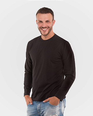 Camiseta Masculina de Manga Longa Algodão Egípcio - Preto