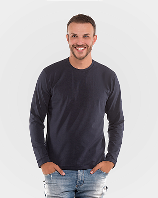 Camiseta Masculina de Manga Longa Algodão Egípcio - Azul Marinho