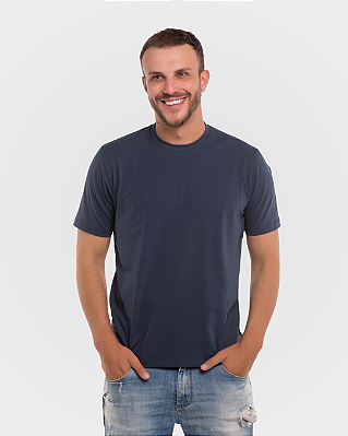 Camiseta Masculina de Manga Curta Meia Malha Fio Penteado - Azul Marinho