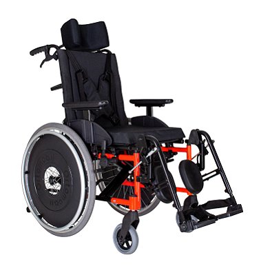 Cadeira de Rodas Reclinável Alumínio Ortomobil MA3R Dobrável X com Apoio de Cabeça com kits