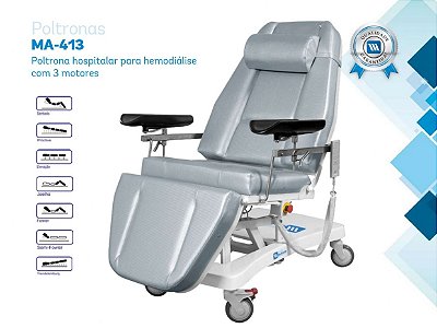 Poltrona hospitalar para hemodiálise com 3 motores - até 250 kilos - Móveis Andrade