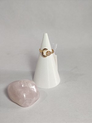 Anel Banhado a Ouro 18 Lua Ajuste 12-16 Quartzo Rosa - Amor, acolhimento