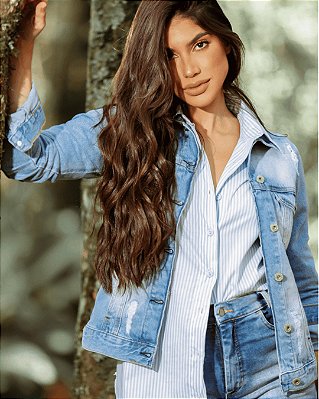 Jaqueta Jeans Destroyed Lavagem Clara