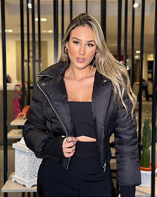 Jaqueta Puffer Biker Preta Mamo