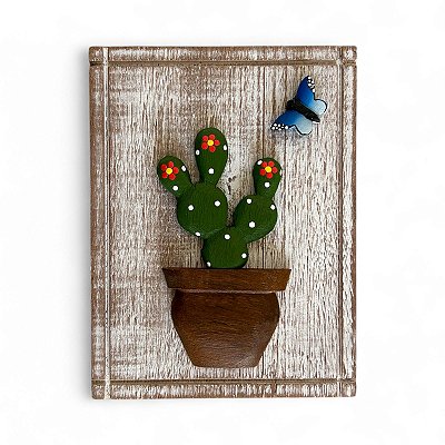 Quadro Decorativo De Cacto Em Madeira - Artesanal Rústico