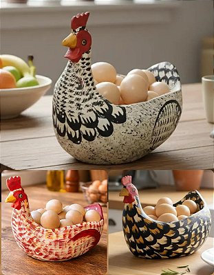 Suporte Porta Ovos Organizador Cesto De Galinha Caipira Madeira