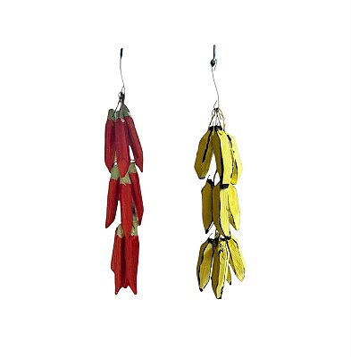 Kit Pencas De Banana E Pimenta Em Madeira Artesanal