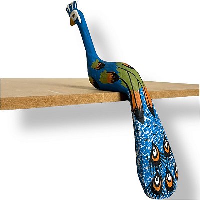Escultura De Pavão Pousado Em Madeira - Decoração Rústica