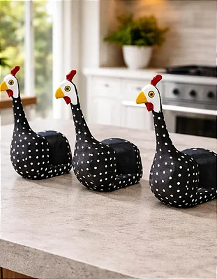 Kit 3 Porta Guardanapo Galinha D'angola Em Madeira