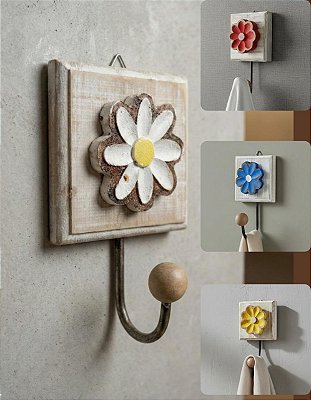 Cabideiro Gancho Pendurador de Flor Em Madeira - Porta Toalha De Parede Com Flor