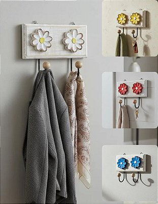 Cabideiro Gancho Pendurador de Flor Em Madeira - Porta Toalha De Parede Com Flor