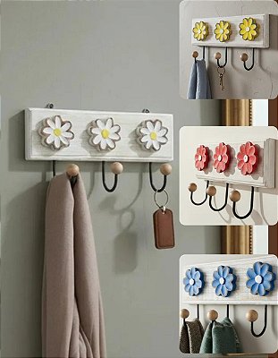 Cabide Cabideiro de Parede Gancho Pendurador Porta Toalha de Madeira com 3 Ganchos