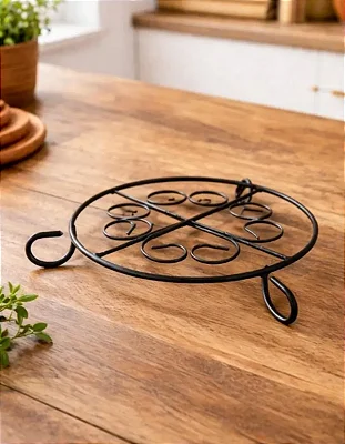 Descanso Suporte Apoio De Panela Travessa Protetor De Mesa Descanso De Travessa E Panela Preto Em Ferro Com Pintura Eletrostática