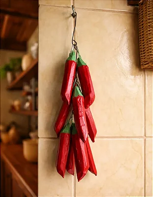 Decoração Cacho De Pimenta Artesanal Fieira Penca Madeira Vermelho Penca Pimenta