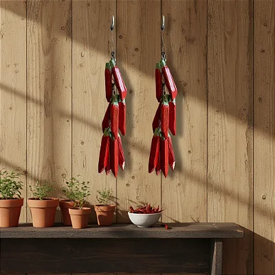 Kit 2 Pencas De Pimenta Em Madeira Artesanal Decoração