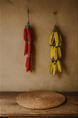 Kit Pencas Fieira Madeira Banana E Pimenta Cacho Decoração