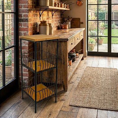 Armário Fruteira 2 Cestos Grande Madeira Ferro Chão Filtro