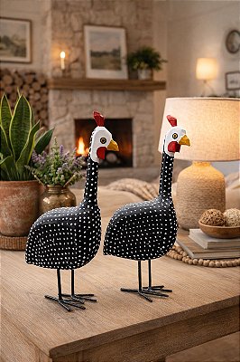 2 Galinhas Dangola Em Madeira Maciça - Decoração Rústica Preto
