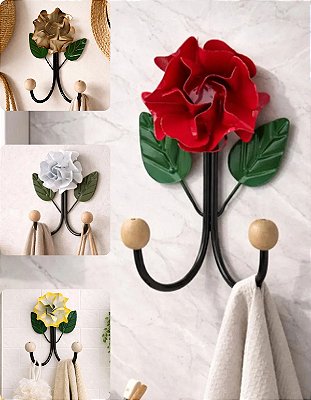 Porta Toalha Cabide De Ferro Com Flor De Parede Banheiro