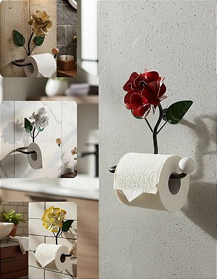 Porta Papel Higiênico Ferro Com Flor Rústico Artesanal