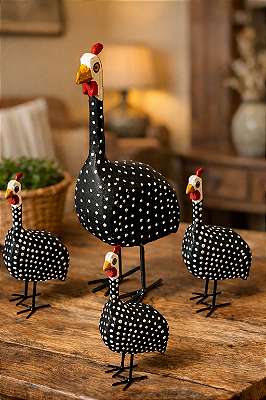 Kit Galinha Dangola Artesanal 1 Grande + 3 Pequenas Madeira