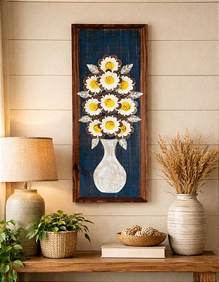 Quadro Decorativo de Flor em Madeira Artesanal Arte Mineira Rústica de Parede