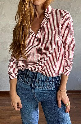 Camisa Basica listrada Vermelha