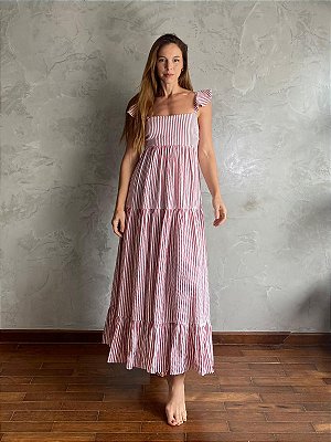 Vestido Camisaria listrado Vermelho