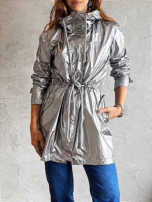 Parka Corta Vento Metalizada Prata