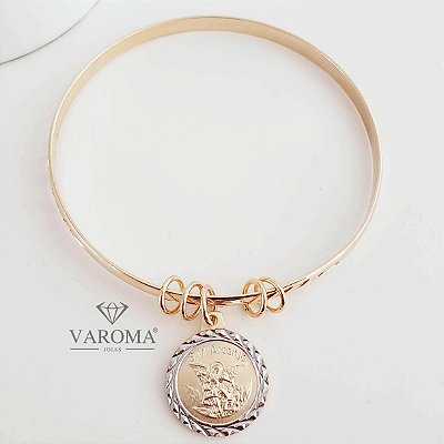 Bracelete com medalha de São Miguel Arcanjo banhado em ouro 18k