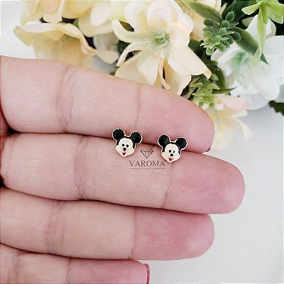 Brinco do mickey com resina colorida banhado em ouro 18k