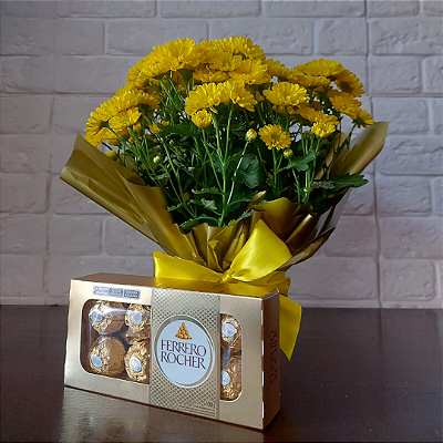 Vaso de Mini Margarida Amarela com Ferrero Rocher