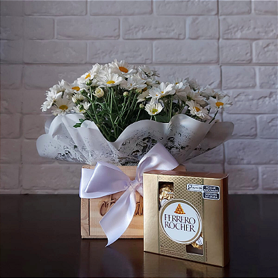 Mini Margarida Branca na Caixa com Ferrero Rocher 04 Unidades