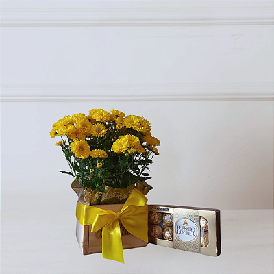 Caixa Yellow Heart - Mini Margarida com Ferrero Rocher